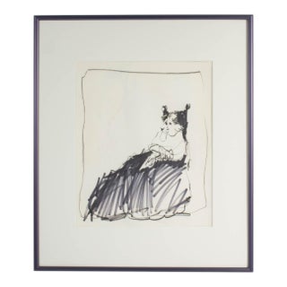 Abstract Mixed Media Drawing of a Seated Figure by James L. Bruch For Sale