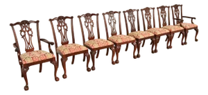 Ethan Allen Chippendale Carved Mahogany Dining Chairs, Set of Eight