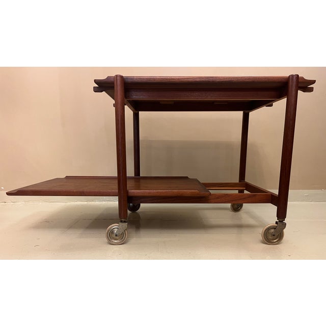 Poul Hundevad Extendable Teak Bar Cart by Poul Hundevad, Denmark, 1960s For Sale - Image 4 of 10