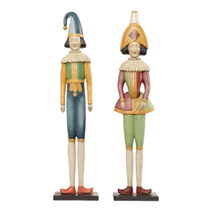 Vintage Folk Art Carved & Hand Painted Punch & Judy Figurines - Set of 2