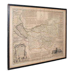 Antique Chester County Map, English, Cheshire, Framed Cartography, Georgian