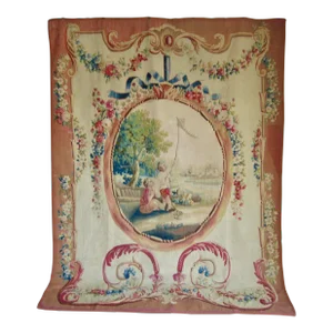 Aubusson French Tapestry Scene Galante Style Verdure Boys Playing Kite 1780