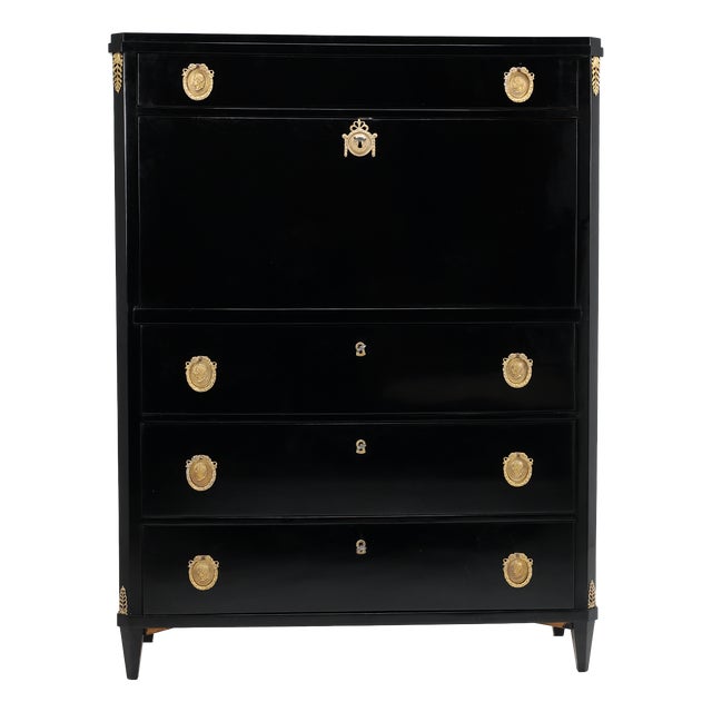 Antique Swedish Ebonized Secretaire, 1850 For Sale