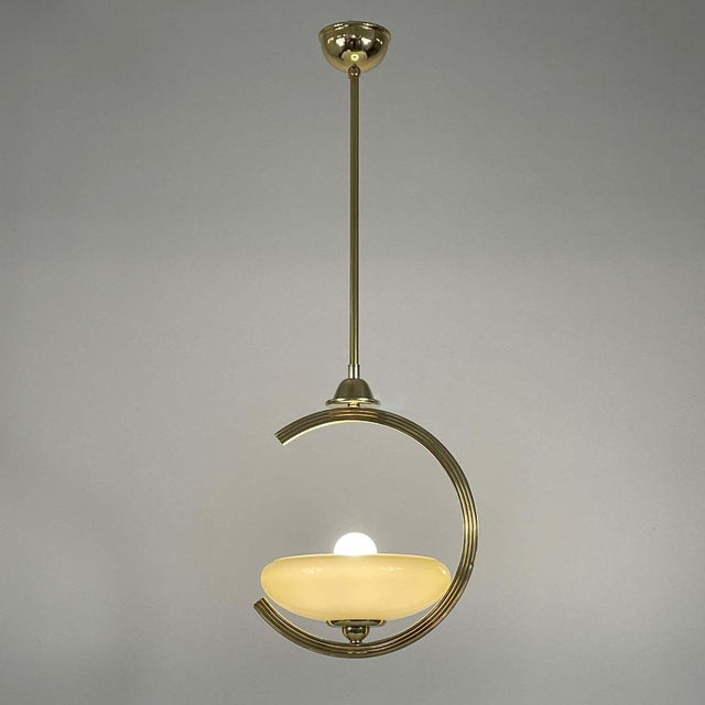 Art Deco Brass & Opaline Glass Pendant, Sweden, 1940s For Sale - Image 3 of 14