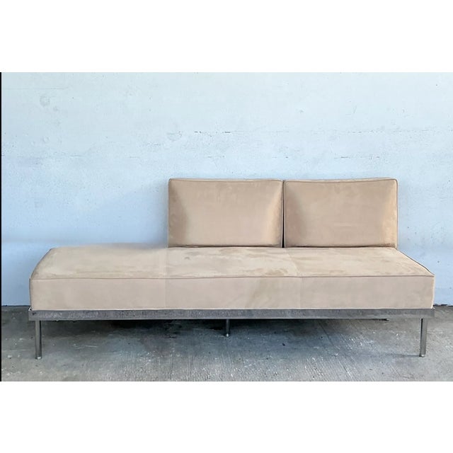 Characterized by clean geometric lines and a floating modernist aesthetic, this mid-century daybed features an elongated...