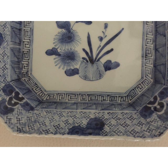 Antique Japanese Blue and White Octagonal Plate With Floral Design For Sale - Image 6 of 18