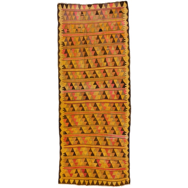 Salmon 1960s Vintage Turkish Kilim Orange Handmade Tribal Wool Runner For Sale - Image 8 of 8