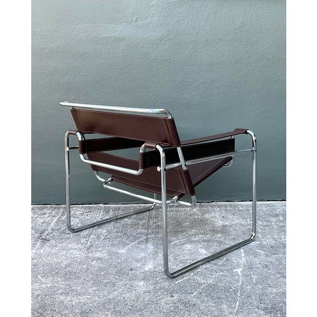 Vintage Chrome and Leather Lounge Chair After Wassily For Sale - Image 12 of 12