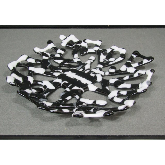 Black & White Handmade Fused Glass Plate or Shallow Bowl – 11" Modern Abstract Centerpiece For Sale - Image 4 of 10