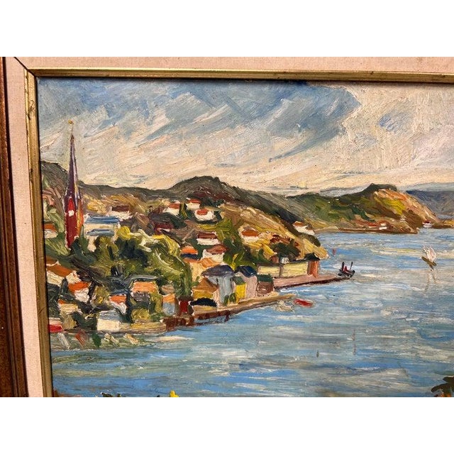 Realism Heavy Impasto Oil on Board of Harbor Scene For Sale - Image 3 of 12