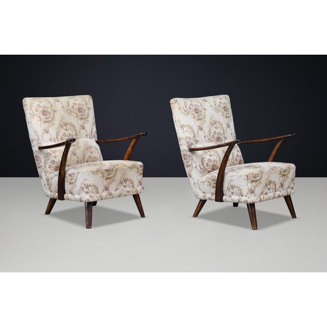 Italian Art Deco Walnut Chairs with Original Upholstery, 1940, Set of 2 For Sale - Image 9 of 15