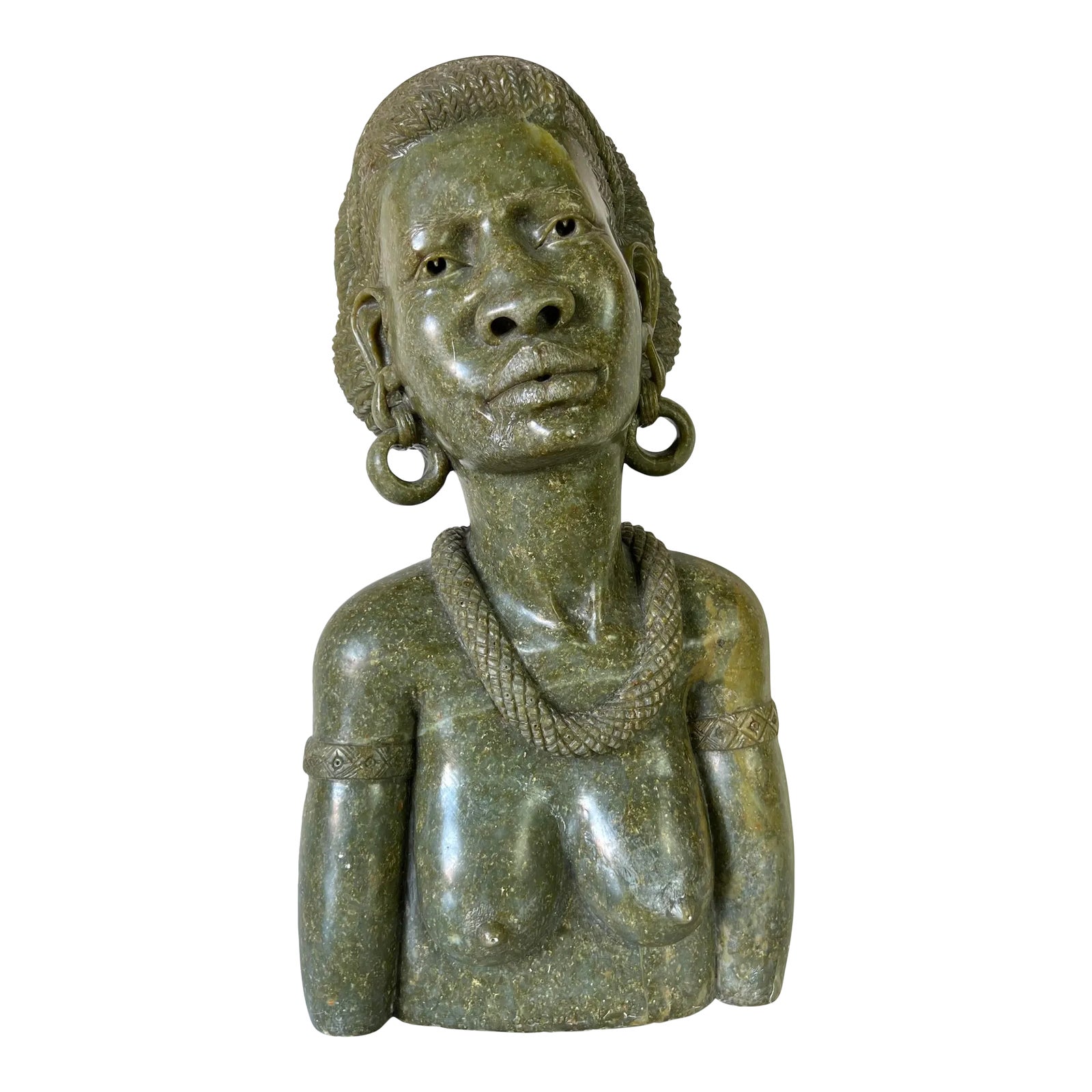 Vintage African Shona Woman Verdite Stone Zimbabwe Sculpture by Cashel