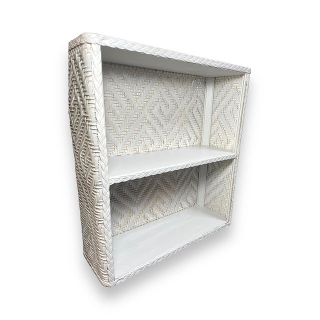 Hanging Mid-Century Wicker Material White Shelf. 17.5” tall x 16” wide x 5” deep&nbsp;