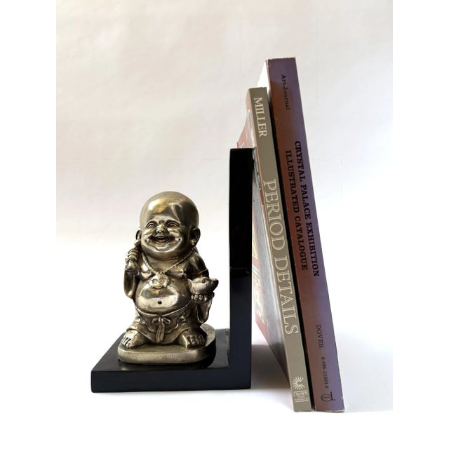 Mid-Century Modern Vintage Bronze - Laughing Buddha Bookend For Sale - Image 3 of 9