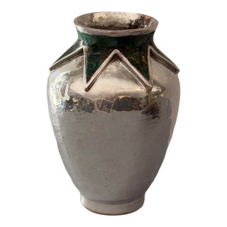 Vintage Emilia Castillo Taxco Brutalist Silver Plate and Malchite Vase For Sale