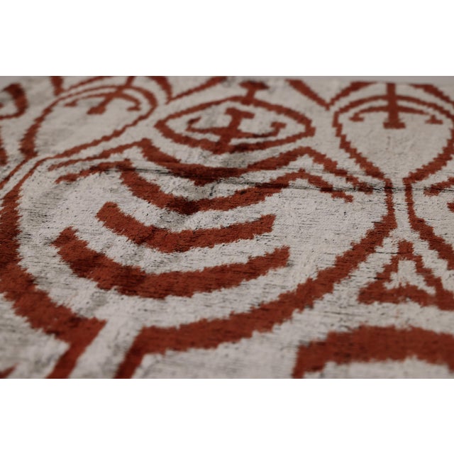 Mid-Century Modern Luxury Handwoven Silk Velvet Ikat Pillow 20x20 Inch – Rust & Ivory For Sale - Image 3 of 8
