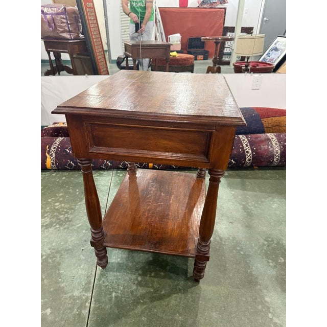 Vintage Wooden Nightstand With Drawer & Lower Shelf, A Pair For Sale - Image 4 of 5