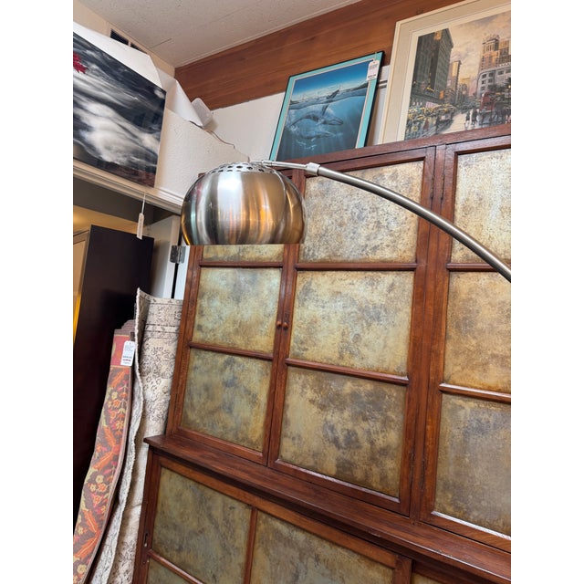 White Arching Chrome Floor Lamp With Marble Base For Sale - Image 8 of 12