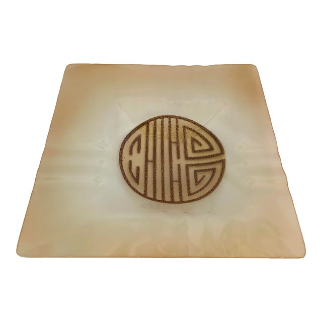 Mid-Century Platter With Asian-Inspired Insignia For Sale