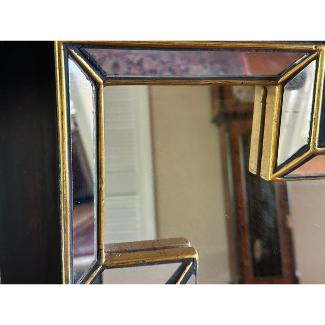 1980s Art Deco Revival Style Geometric Framed Mirror With Black and Gold Accents. For Sale - Image 14 of 14