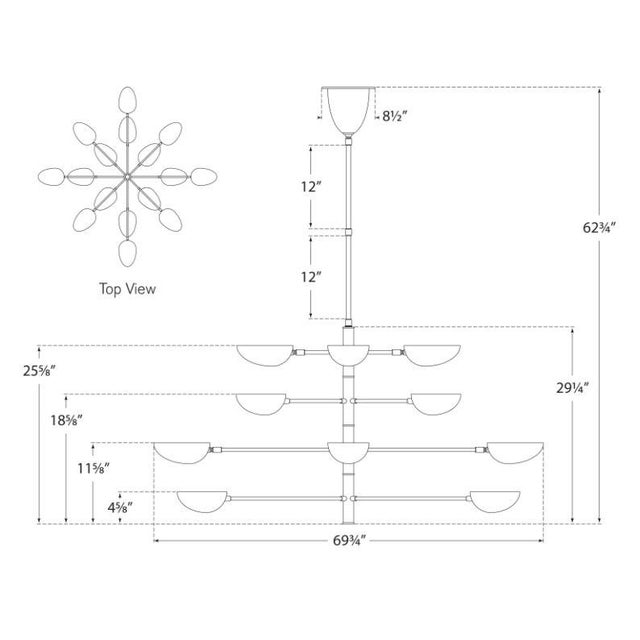 Modern AERIN for Visual Comfort Signature Graphic Grande Four-Tier Chandelier in Hand-Rubbed Antique Brass with Black Shades For Sale - Image 3 of 3