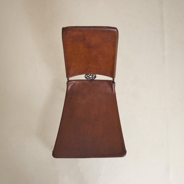 Metal Rare French Iron Leather Accent Chair No. 02 Attributed to Sido & François Thévenin, 1970s For Sale - Image 7 of 11