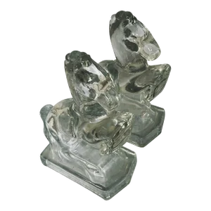 Vintage Mid-Century Glass Rearing Horses Bookends, Attributed to L. E. Smith - a Pair