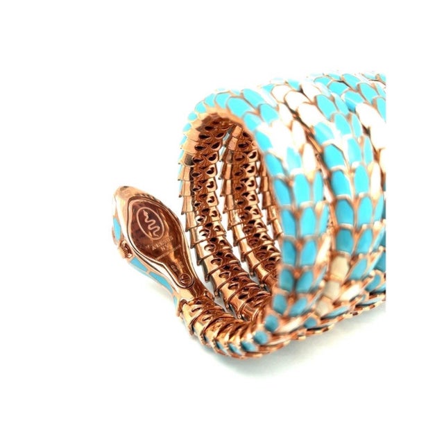 SNAKE COLLECTION , Turquoise & White SNAKE BRACELET , Diamonds, 18K & Sterling For Sale - Image 4 of 18