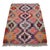 This authentic 1950s Mediterranean Anatolian kilim features a vibrant geometric design in deep plum, orange, and cream,...