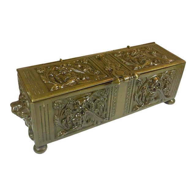 19th C Bronze Jewelry Casket/Box With Bats (Or Goblins) All Around For Sale