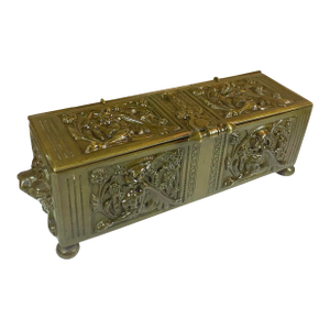 19th C Bronze Jewelry Casket/Box With Bats (Or Goblins) All Around