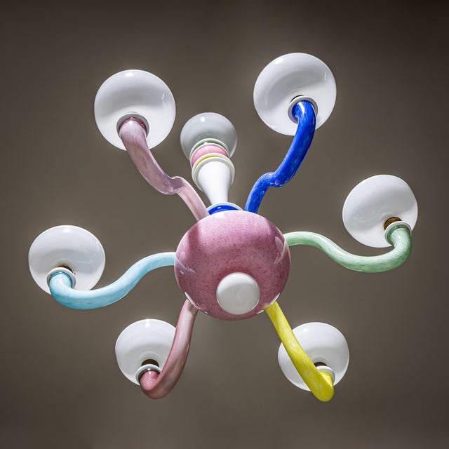 Mid-20th Century Colorful Glass Chandelier in the Style of Gio Ponti For Sale - Image 4 of 8