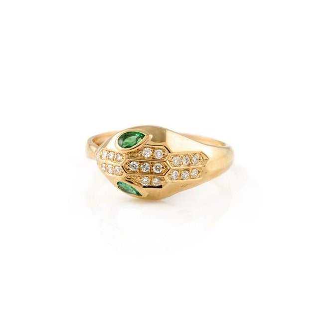 Art Deco Statement Diamond and Natural Emerald Snake Head Ring Size 6 For Sale - Image 3 of 8