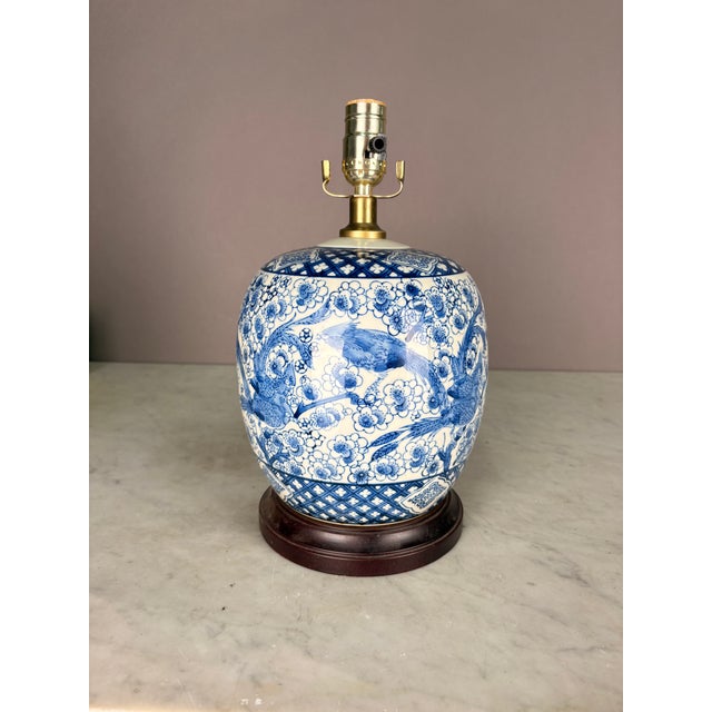 Mid 20th Century Blue & White Chinese Style Ginger Jar Porcelain Table Lamp For Sale In New York - Image 6 of 8