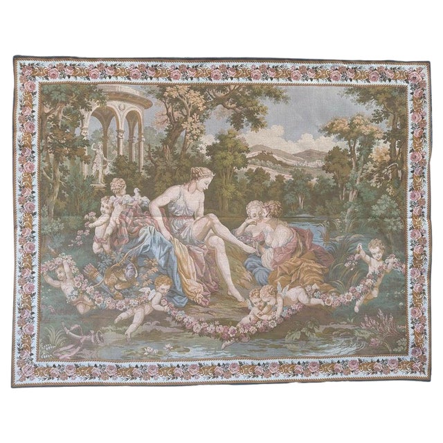Vintage Aubusson Style Jaquar Tapestry with François Boucher Design, 1970s For Sale
