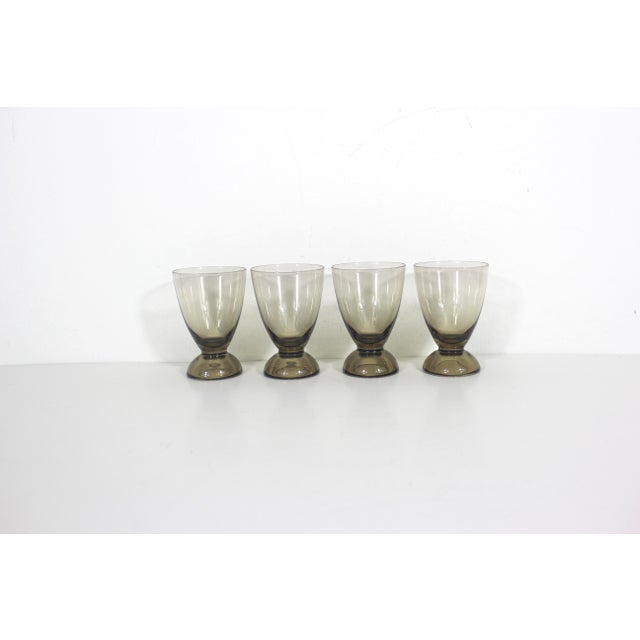 Glass Vintage Mid Century Modern Smoke Brown Gray Cordial Liqueur Glasses - Set of 4 For Sale - Image 7 of 7