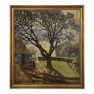Framed Oil Painting on Canvas by Victor Mullie 'Farmyard Beneath the Trees' For Sale
