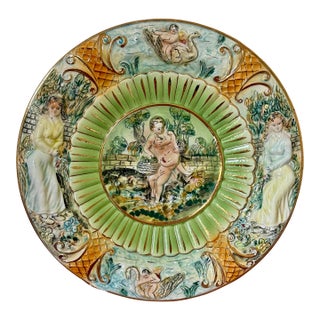 Mid 20th Century Hand Painted Capodimonte Decorative Plate Wall Decor For Sale