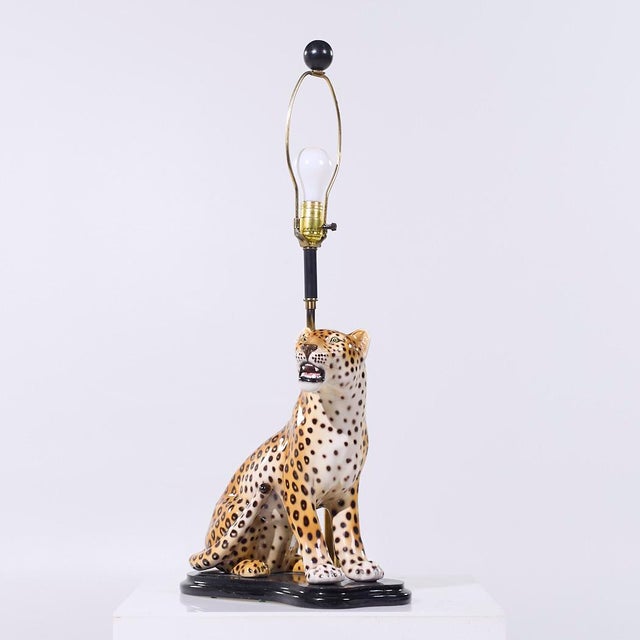 Ceramic Mid Century Italian Ceramic Leopard Lamp For Sale - Image 7 of 10