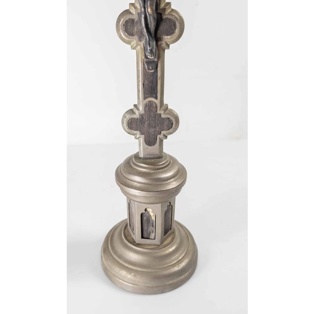 Gray Early 20th Century Continental European Gothic Revival Metal Crucifix For Sale - Image 8 of 13