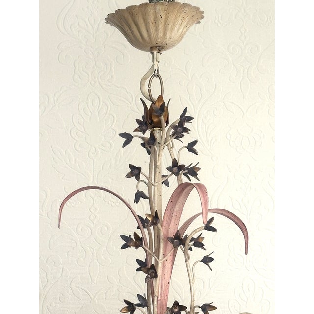 Vintage Italian White and Gold Patinated Metal and Glass Chandelier, 1970s For Sale - Image 14 of 15