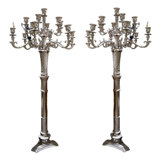Silver-Plated Candleholders, Set of 2 For Sale