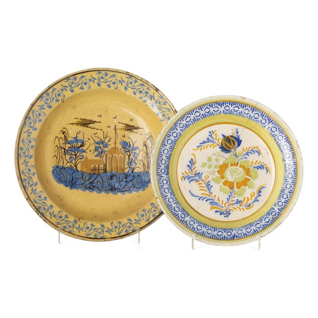 Faience Plates, Set of 2 For Sale