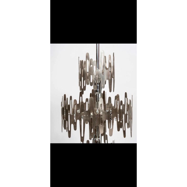 Brutalist Chandelier in Stainless Steel, France, 1970s For Sale - Image 4 of 8