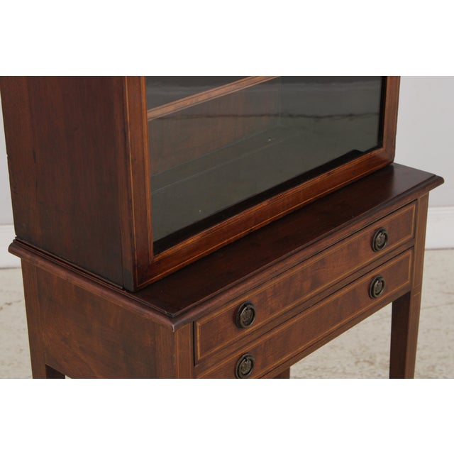 Antique Edwardian 2 Drawer Inlaid Mahogany Curio Cabinet For Sale - Image 11 of 17