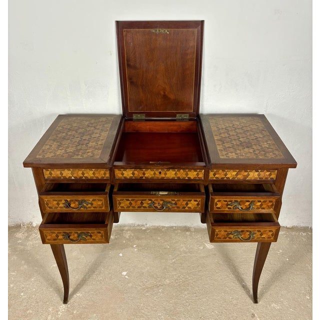 Spanish Marquetry Vanity Desk with Drop Leaves, 1930 For Sale - Image 17 of 18