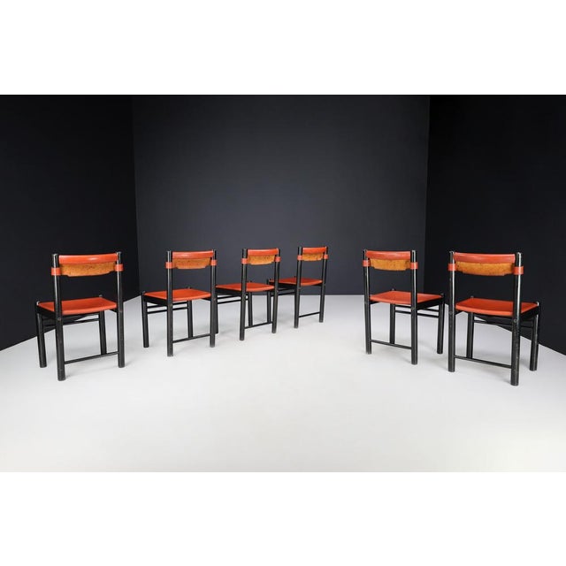 Ibisco Dining Chairs with Patinated Cognac Leather, Italy, 1970s, Set of 6 For Sale - Image 12 of 14