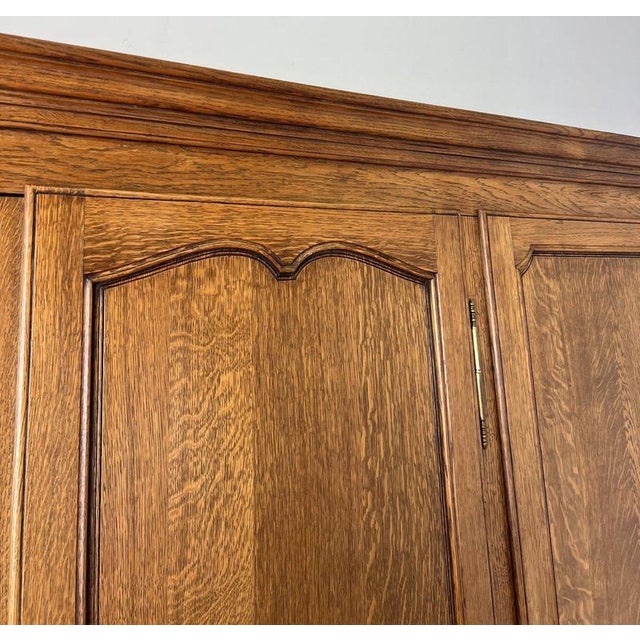 Vintage Louis XVI French Three Door Oak Carved Armoire For Sale - Image 5 of 13