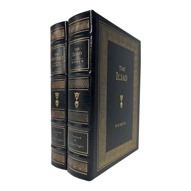 2000s Easton Press Collector's Edition Leather Illustrated Quarto Volume Set, Homer's Iliad and Odyssey (Fagles Trans.) - 2 Books For Sale