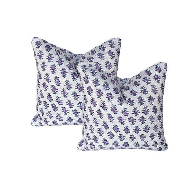 2020s Lee Radziwill Inspired Block Print Down Purple Flower Motif Pillow, India For Sale - Image 5 of 6